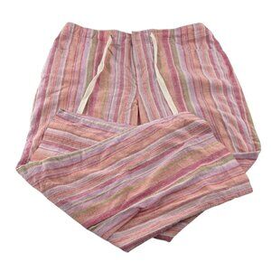 Cambridge Dry Goods Striped Pink & Green Wide Leg Pants Size 8 Linen Cropped